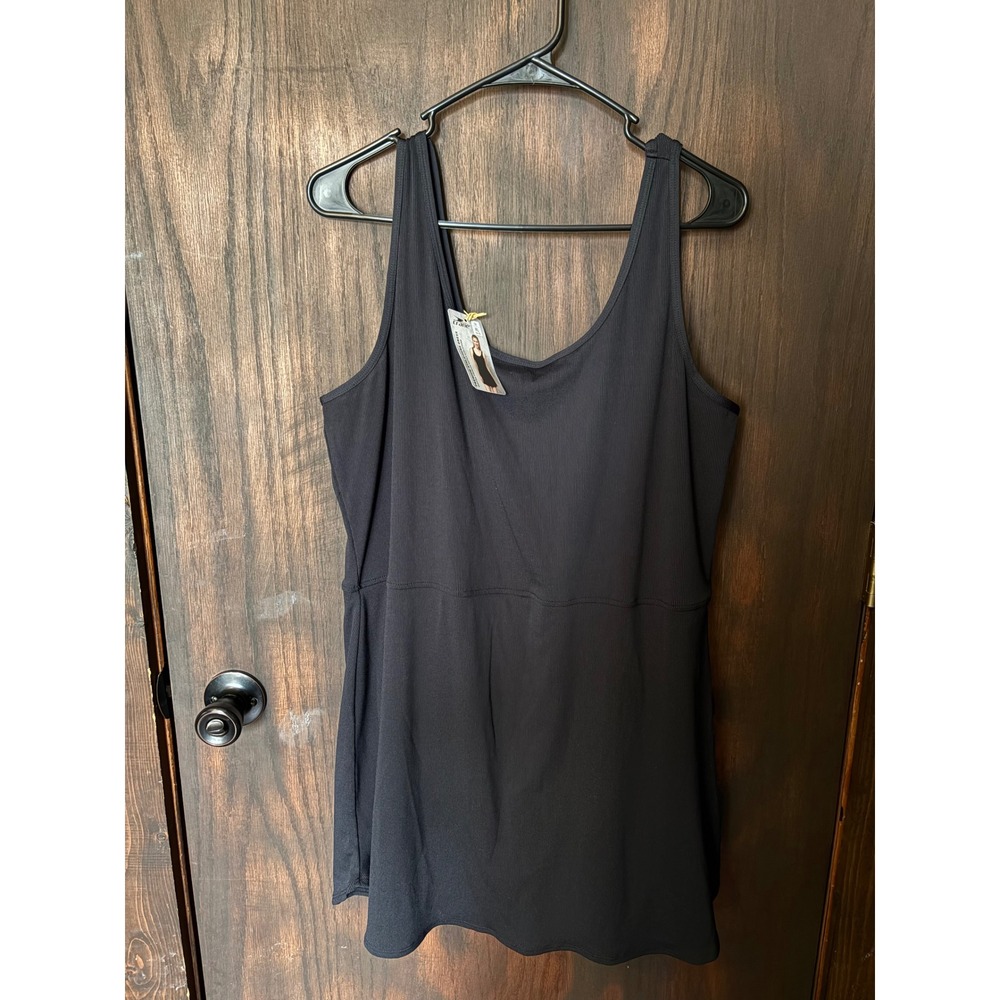 Crane Women Black Sleeveless Athletic Dress Ribbed Scoop Neck Activewear XL NWT